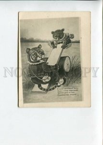 3153928 Dressed TIGER & BEAR on Swing Vintage Card