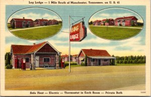 Linen Postcard Log Lodge on U.S. 41 in Manchester, Tennessee