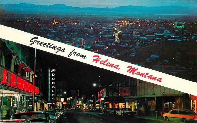 Billings Ellis Helena Montana Night Neon Last Chance Gulch 1960s postcard 6744