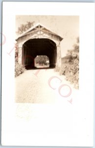 c1950s Chalfant OH RPPC Covered Bridge Hopewell Real Photo Perry Co Postcard A98