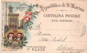 REPUBLIC OF SAN MARINO TO MONTENEGRO SERBIA INAUGUARTION DAY POSTCARD 1894