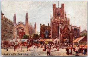 VINTAGE POSTCARD CROWDS AT THE MARKET SQUARE IN CAMBRIDGE UK 1912 TUCK'S OILETTE