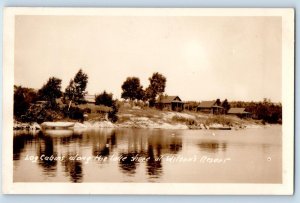 Massey Ontario Canada Postcard RPPC Photo Log Cabin Lake Shore Wilson's Resort