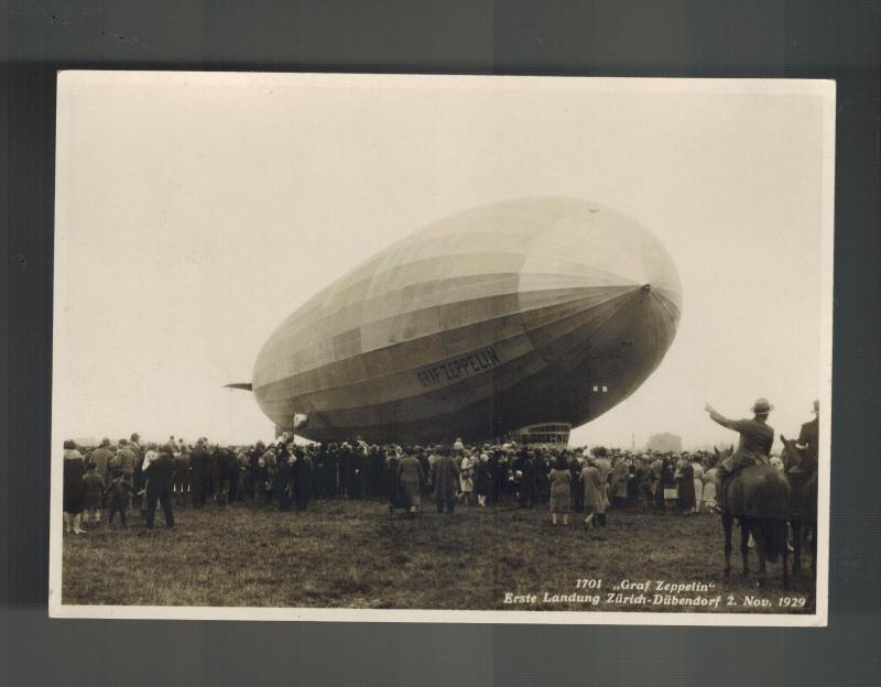 1929 Mint RPPC Graf Zeppelin Landing Switzerland  LZ 127 Real Picture Postcard