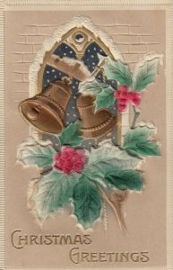 CHRISTMAS: Bells & Holly , Embossed, 1900-10s