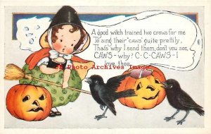 Halloween, Whitney No WNY24-4, Young Girl Witch with Two Trained Crows