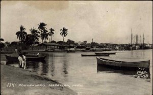 Mazatlan Mexico Fondeadero 1937 Used Real Photo Postcard