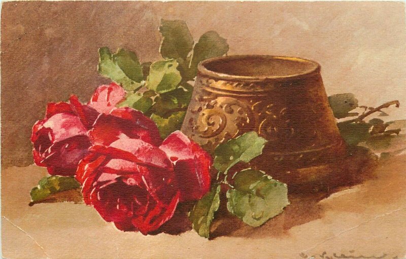 Artist Signed Catherine Klein Postcard; St.Z.F. 1260 Red Roses & Golden Bowl 