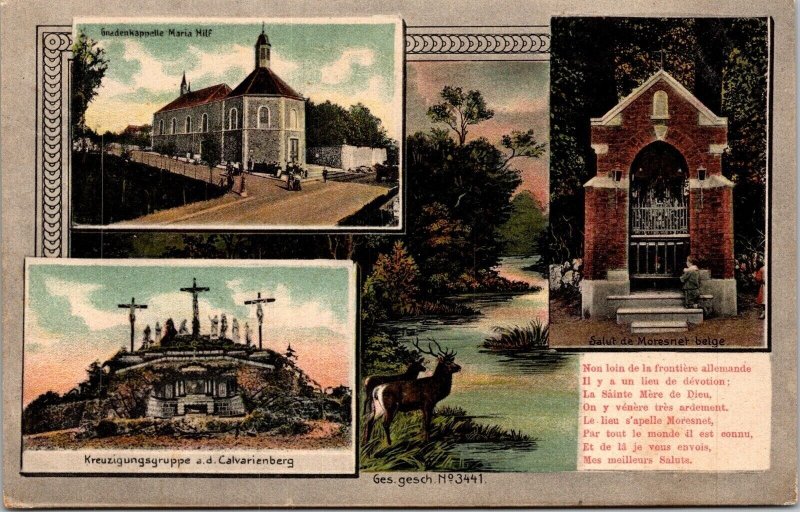 GnadenkappelleMaria Hilf Kreuzigungsyruppe Moresnet Postcard Multiview Antique 