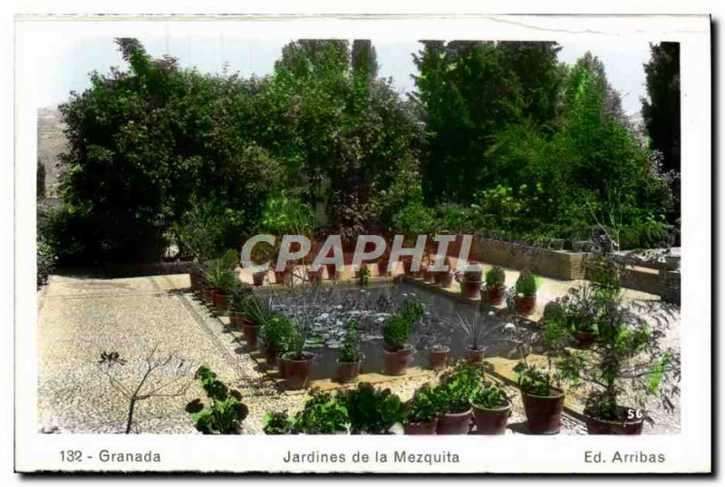 Old Postcard Granada Jardines De La Mezquita