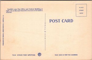 Postcard New Federal Post Office Building At Night Norfolk VA Virginia