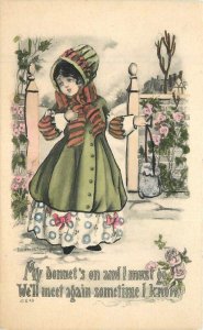 C-1910 Sun Bonnet girl Postcard hand colored saying artist impression 22-9751