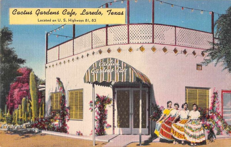 Laredo Texas Cactus Gardens Cafe Vintage Postcard AA10887