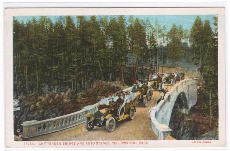 Auto Touring Cars Chittenden Bridge Yellowstone National Park Wyoming postcard