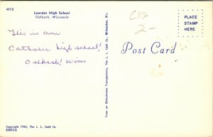 Lourdes High School Oshkosh Wisconsin WI Postcard VTG WOB UNP Note LL Cook 