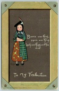 E Curtis Valentine~Scottish Girl~Bonne Wee Thing~Plaid~Tam~Chalkboard Slate~TUCK