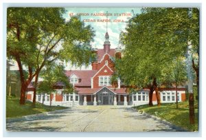 c1910's View Of Union Passenger Station Cedar Rapids Iowa IA Antique Postcard