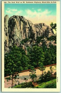 Rock Wall on Mt Rushmore Highway Black Hills South Dakota SD Linen Postcard H11