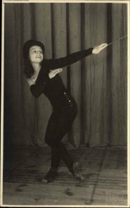 Dance Dancing Woman in Costume & Top Hat Real Photo Postcard