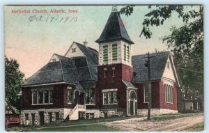 ATLANTIC, Iowa IA ~ Handcolored METHODIST CHURCH 1910   Cass County Postcard