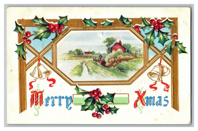 1910 Postcard Merry Xmas Vintage Standard View Embossed Card 