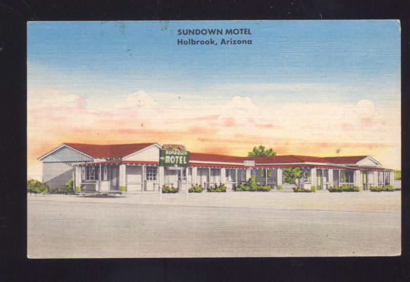 HOLBROOK ARIZONA ROUTE 66 SUNDOWN MOTEL LINEN ADVERTISING POSTCARD