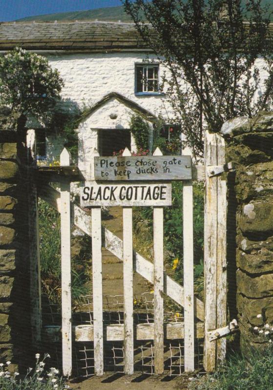 Slack Cottage Garsdale Home Of REAL KILLER DUCKS Gate Warning Yorkshire Postcard