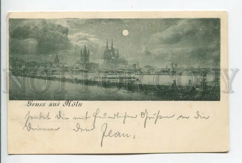 460814 Germany 1897 year Gruss aus Koln Cologne Moonlight Vintage embossed RPPC
