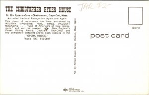 Historic Christopher Ryder House Cape Cod Massachusetts Chrome Postcard 