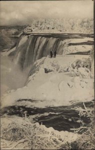 Niagara Falls NY American Falls Waterfall in Winter Real Photo Vintage Postcard