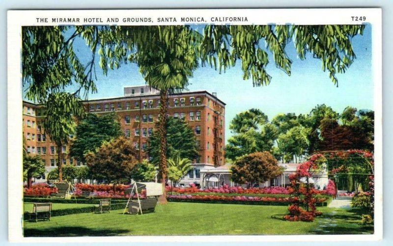 SANTA MONICA, California CA ~ Grounds & MIRAMAR HOTEL ca 1940s Linen Postcard