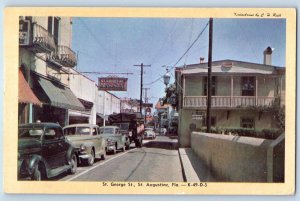 St Augustine Florida FL Postcard St George St Classic Cars 1960 Vintage Antique