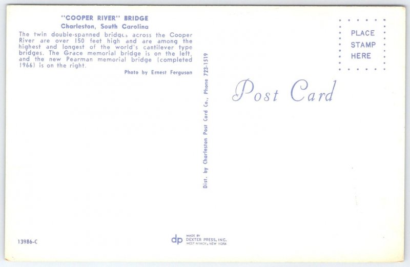 Vintage Cooper River Bridge Charleston SC Dexter Press Postcard