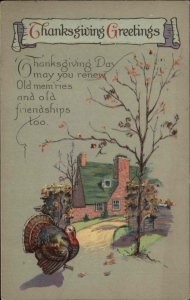 Thanksgiving Stecher Ser 1268B Turkey in Old Homestead c1910 Vintage Postcard