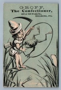 READING PA GROFF THE CONFECTIONER VICTORIAN TRADE CARD FROG TRAINING