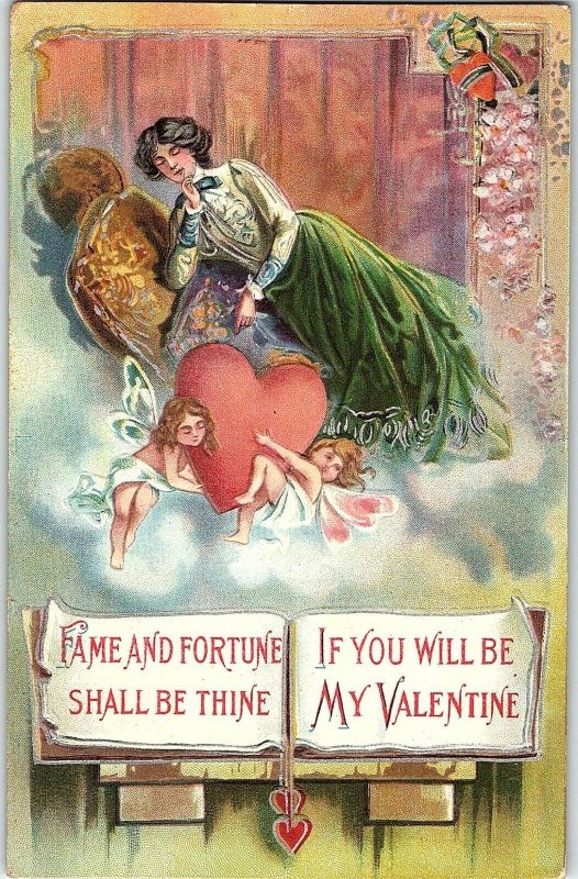 C.1910 Fantasy Valentine Fairies Victorian Postcard P9
