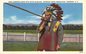 Cherokee Indian with Native Blow-Gun Cherokee Indian Reservation - Cherokee, ...