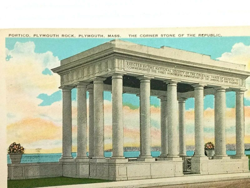 Vintage Postcard 1920's Portico Plymouth Rock Corner Stone of the Republic MA