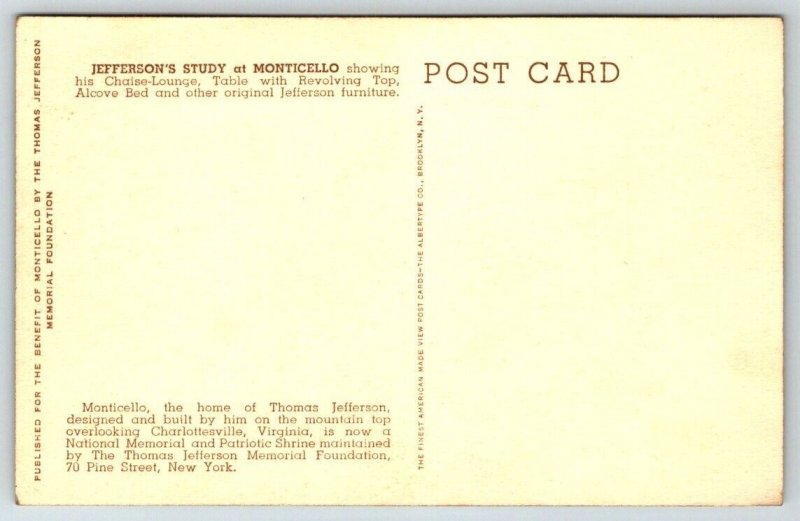 Vintage Virginia Postcard -  Thomas Jefferson     Monticello