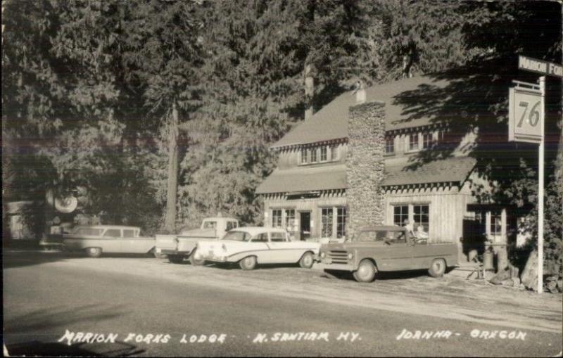 Idanha OR Marion Forks Lodge Cars & Trucks Real Photo Postcard