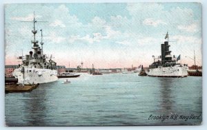 BROOKLYN, NY New York ~ U.S. NAVY YARD White Fleet BATTLESHIPS  1907 Postcard