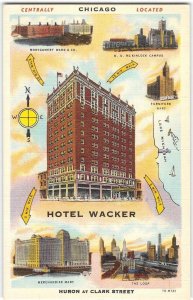 CHICAGO, IL Huron Clark Street HOTEL WACKER McKinlock Campus Vintage Postcard