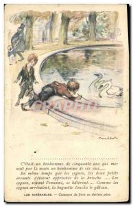 Old Postcard Fantasy Illustrator Poulbot Victor Hugo Les Miserables Swan