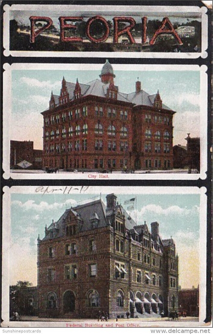 Illinois Peoria City Hall Federal Building and Post Office 1909 | United  States - Illinois - Peoria, Postcard / HipPostcard