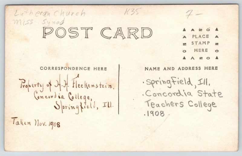 Springfield IL~Concordia State Teachers College~Young Men~Fleckenstein~1908 RPPC 