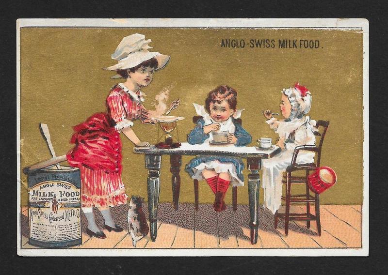 VICTORIAN TRADE CARD Anglo-Swiss Milk Food Kids at the Table