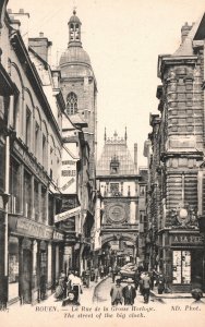 Vintage Postcard The Street Of The Big Clock Historical Landmark Rouen France