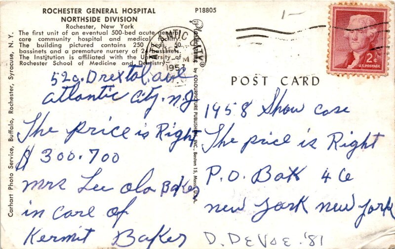 Rochester General Hospital Northside Division Rochester New York Postcard