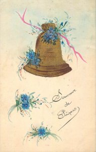 B502 Hand penciled flowers and bell Easter greetings card c.1923