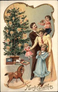 Family Christmas 3 of 4 Antique Doll Dolly Rocking Horse c1910 Vintage Postcard